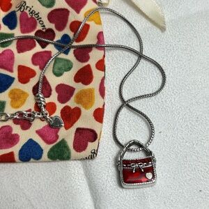 Brighton Red Purse Charm Necklace Silver Plated Enamel 16" & Cloth Bag